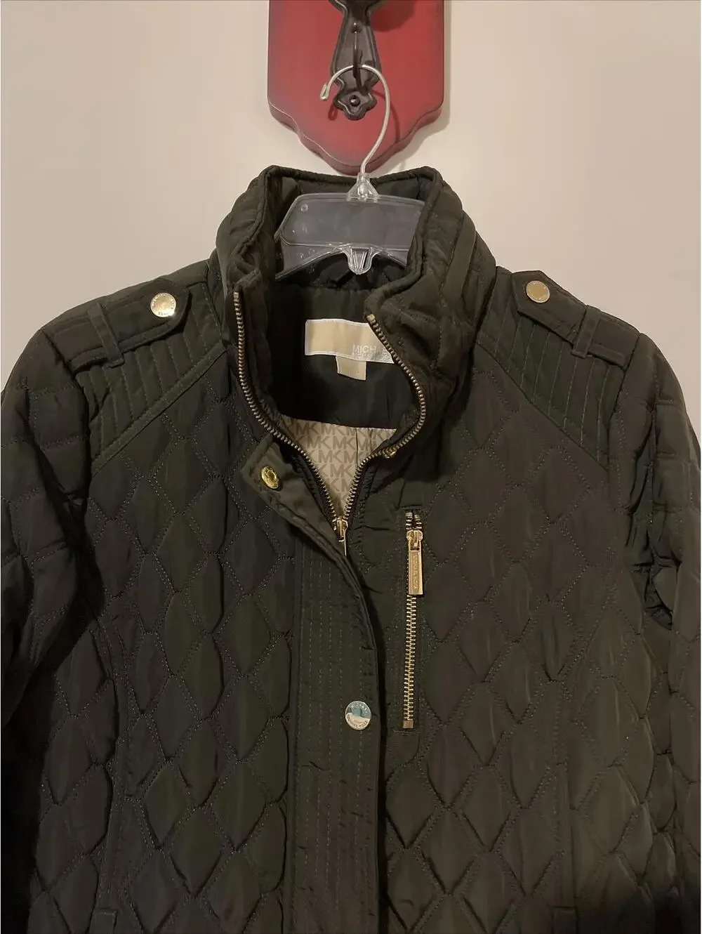 Michael Kors Womens Small Olive Green Long Full Zip/Button Quilted Coat! M102